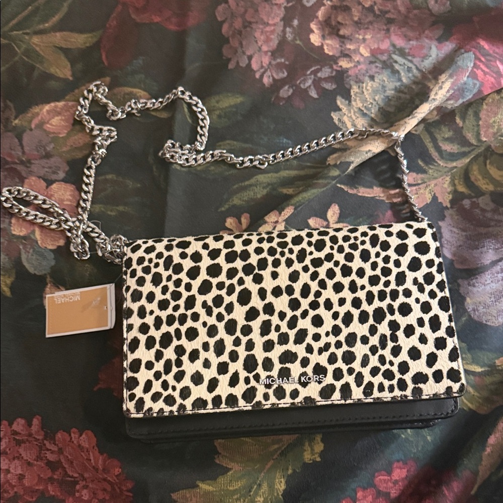 Michael Kors Black and Cream Spotted Crossbody Bag Jet Set